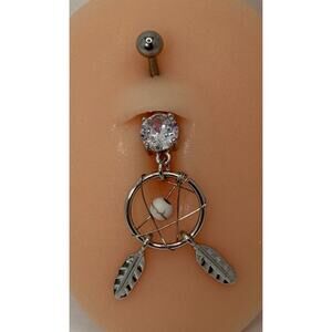 Dreamcatcher Stainless Steel Barbell Belly Button CZ 14g 1.6mm